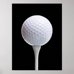 Golf Ball & Tee on Black - Customised Template Poster