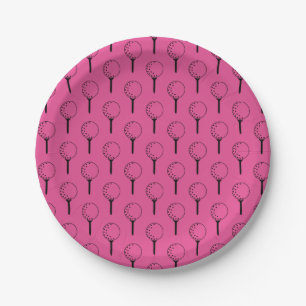 Golf Ball Tee Pattern Pink Classic Golfing Fun Paper Plate