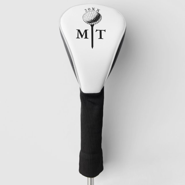 Golf Ball Tee Personalised Initial Monogram Year Head Cover (Front)