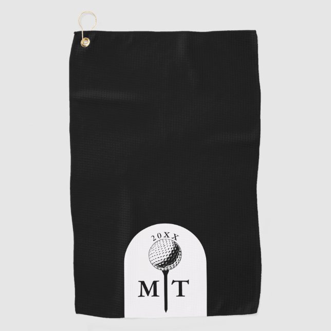 Golf Ball Tee Personalised Initial Monogram Year Towel (Front)