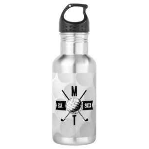Golf Ball Texture & Club Initial Monogram 532 Ml Water Bottle