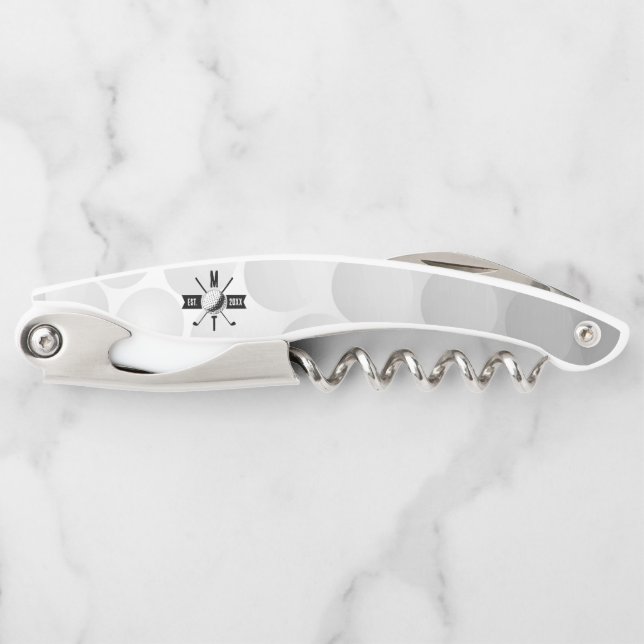 Golf Ball Texture & Club Initial Monogram Corkscrew (Front)
