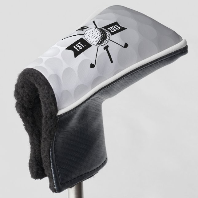 Golf Ball Texture & Club Initial Monogram   Head Cover (3/4 Front)