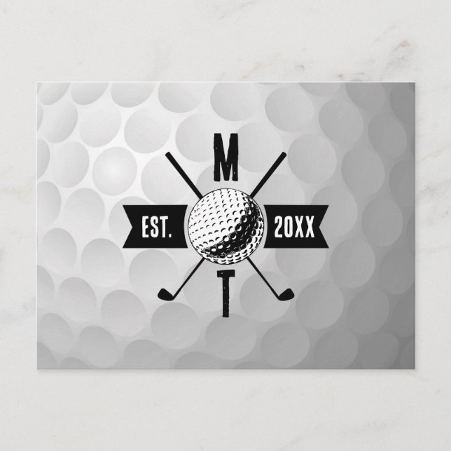 Golf Ball Texture & Club Initial Monogram  Holiday Postcard (Front)