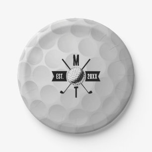 Golf Ball Texture & Club Initial Monogram Paper Plate