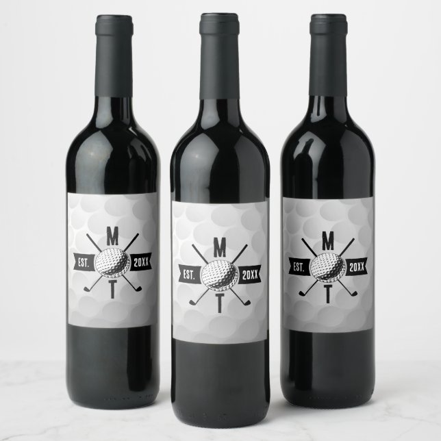 Golf Ball Texture & Club Initial Monogram  Wine Label (Bottles)