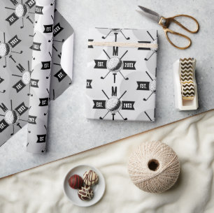 Golf Ball Texture & Club Initial Monogram  Wrapping Paper