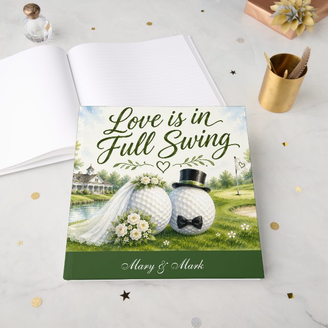 Golf Ball wedding on golf course Guest Book (Front Open)