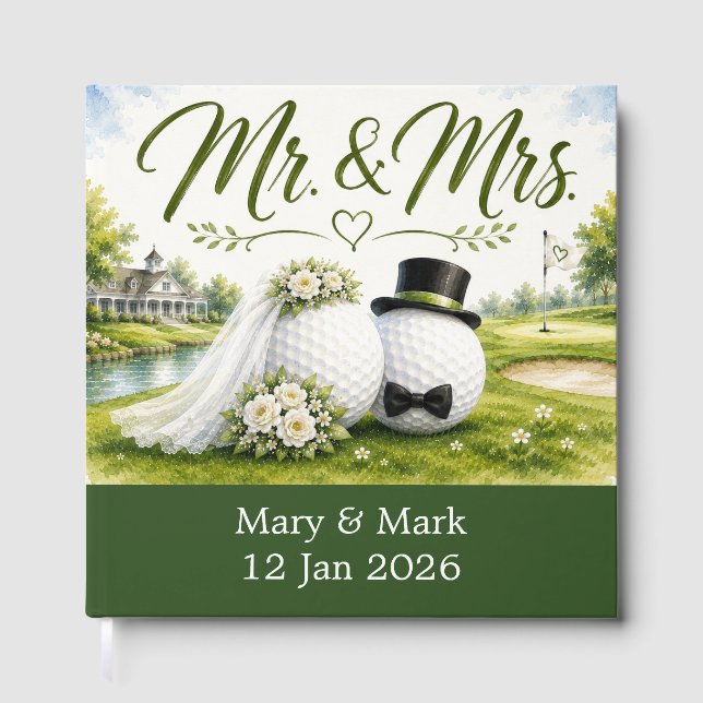 Golf Ball wedding on golf course Guest Book (Front)