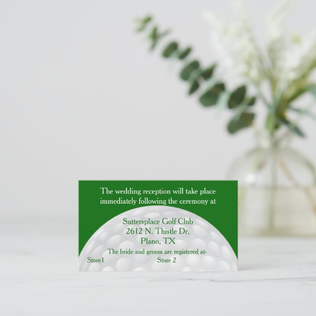 Golf Ball Wedding Reception Enclosure Card (Standing Front)