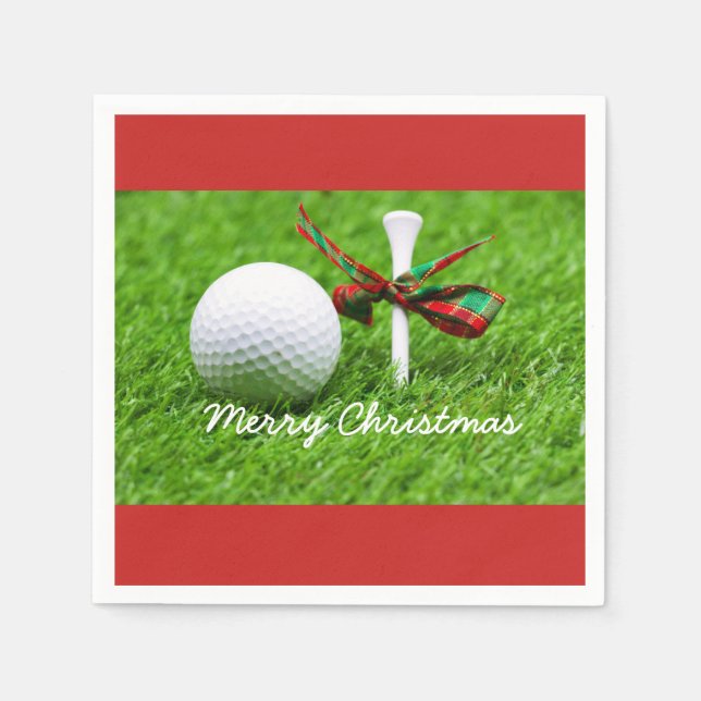 Golf ball with Christmas ribbon and tee Napkin (Front)