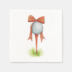 Golf ball with Christmas ribbon and tee Napkin