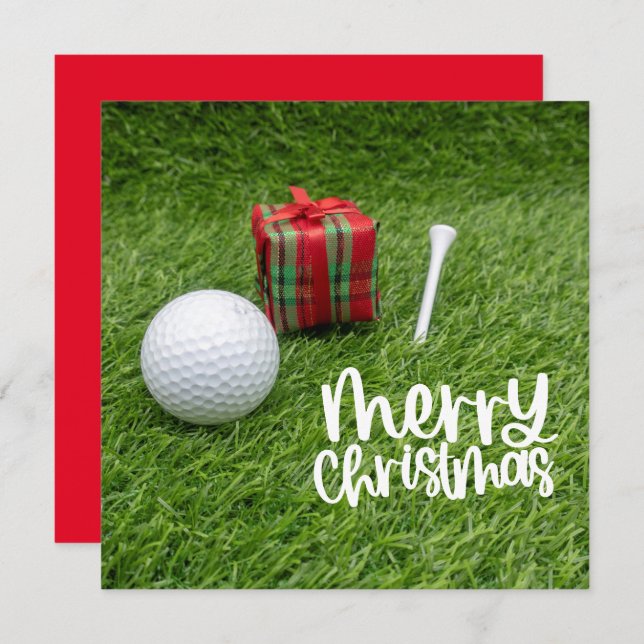 Golf ball with Christmas tee for golfer holiday (Front/Back)
