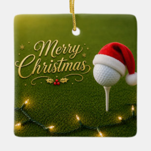 Golf Ball with Christmas Theme  Ceramic Ornament