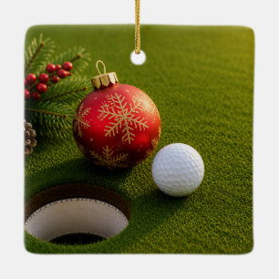 Golf Ball with Christmas Theme  Ceramic Ornament