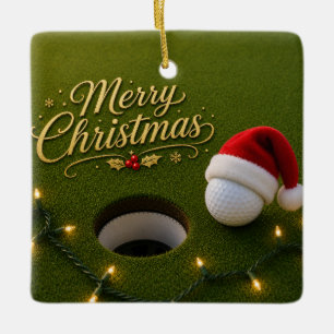 Golf Ball with Christmas Theme  Ceramic Ornament