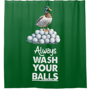 Golf ball with duck golfer always wash your balls shower curtain