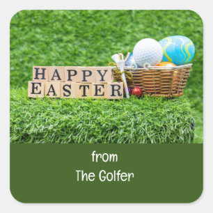 Golf ball with Easter eggs on green grass Square Sticker