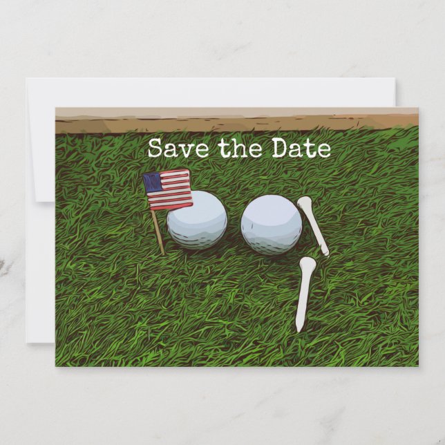 Golf ball with flag of America on green grass Invitation (Front)