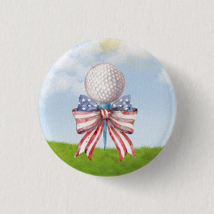 Golf ball with flag of American Ribbon Watercolor 3 Cm Round Badge
