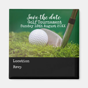 Golf ball with golf club on green save the date magnet