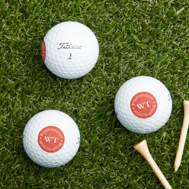 Golf Ball with Name ( orange-red circle monogram ) (Insitu Grass)