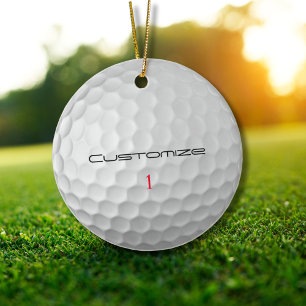 Golf Ball with Personalised Text and Number Ceramic Tree Decoration