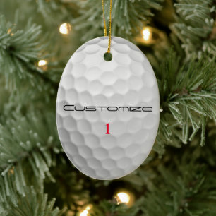 Golf Ball with Personalised Text and Number Ceramic Tree Decoration