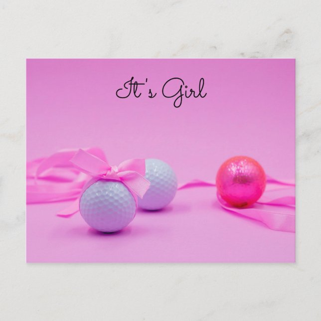 Golf ball with pink ribbon on pink background postcard (Front)
