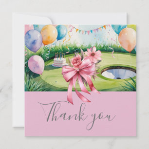 Golf Ball with Pink ribbon Thank you card