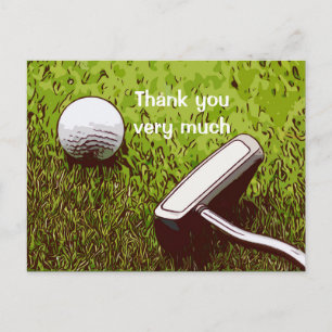 Golf ball with putter watercolor thank you postcard