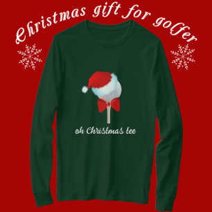 Golf Ball With Santa Hat and Red Bow T-Shirt