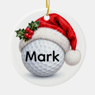 Golf Ball with Santa hat Ceramic Tree Decoration