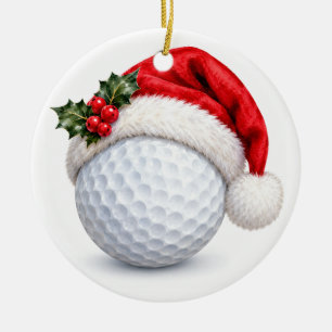 Golf Ball with Santa hat Ceramic Tree Decoration