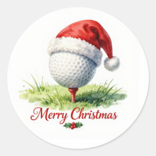Golf ball with Santa Hat for Golfer Christmas Classic Round Sticker