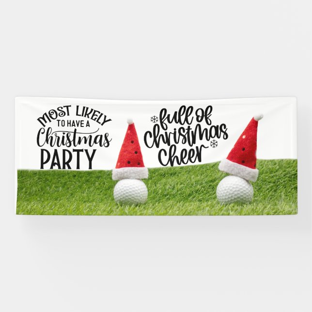 Golf Ball with Santa hat Golfer Christmas Party  Banner (Horizontal)