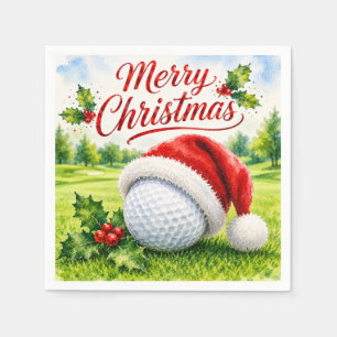 Golf ball with Santa hat on putting green Napkin