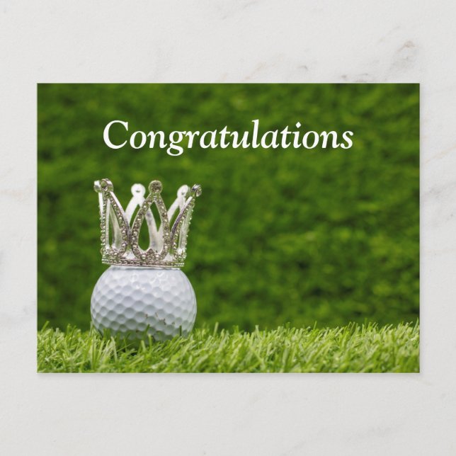 Golf ball with silver crown congratulations postcard (Front)