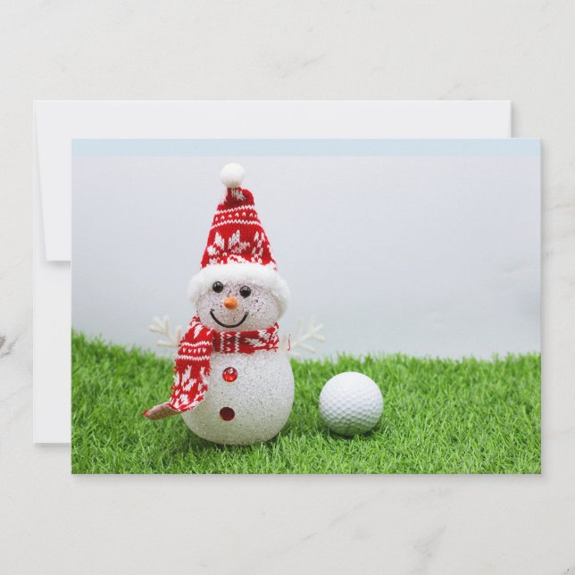 Golf ball with Snowman are for Golfer's Christmas Invitation (Front)