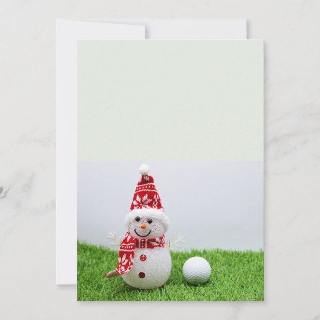 Golf ball with Snowman  golfer Christmas Holiday Card (Front)