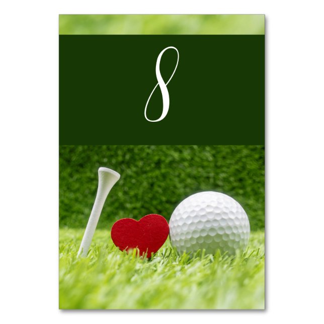 Golf ball with tee and love shape to golfer table number (Front)
