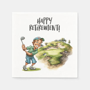 Golf ball with tee for golfer retirement party napkin