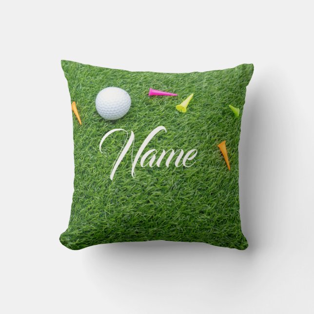 Golf ball with tee for personalise your name cushion (Front)