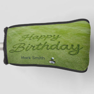 Golf ball with text Happy Birthday on green grass Head Cover