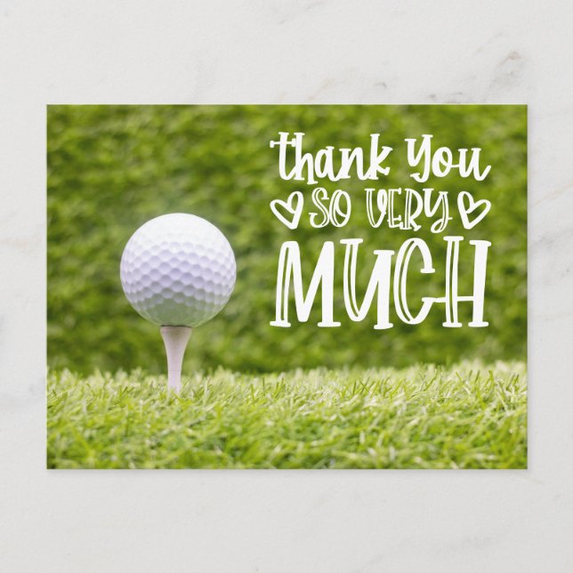 Golf ball with Thank you so much on green grass Postcard (Front)