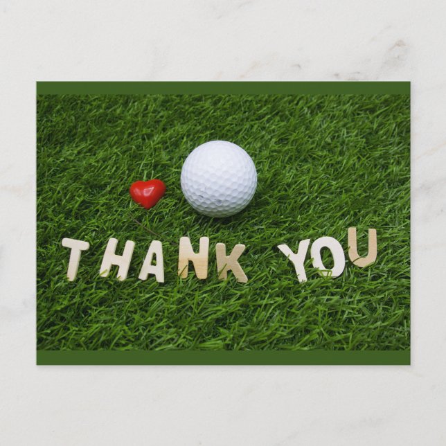 Golf ball with thank you   word on green grass  postcard (Front)