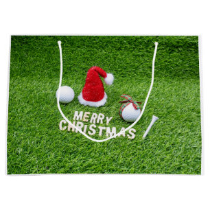 Golf ball with word Merry Christmas Large Gift Bag