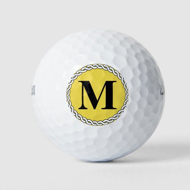 Golf Ball Yellow Custom Monogram Initial Rope Edge (Front)