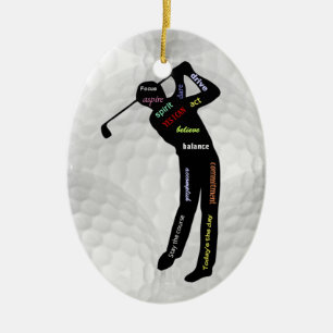 Golf Balls and Golfing Motivational Words Ceramic  Tree Decoration