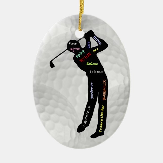 Golf Balls and Golfing Motivational Words Ceramic  Tree Decoration (Front)